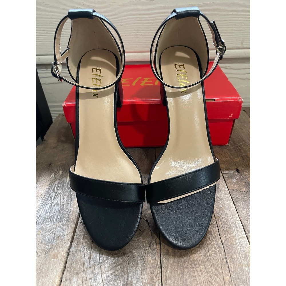 ElElax Women's 2.25" Heels Open Toe Sandals Black 7.5 NEW